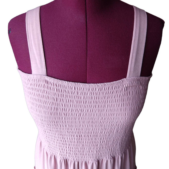 2X Zenana Smocked Tiered Midi Dress Lt Rose Pink Plus sized comfort brand new - Picture 4 of 16